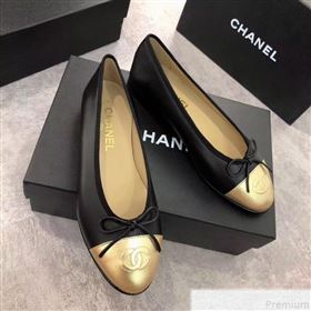 Chanel Black Lambskin Leather Ballerinas With Gold Toe 2019  (DLY-9050178)