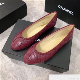 Chanel Quilting Lambskin Leather Ballerinas Burgundy 2019  (DLY-9050188)