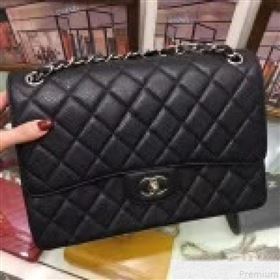 Chanel A58600 Caviar Leather Classic Jumbo Flap Bag Black 2019 TOP （SHW） (AW-9050155)