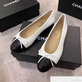 Chanel White Lambskin Leather Ballerinas with Black Toe 2019 (DLY-9050175)