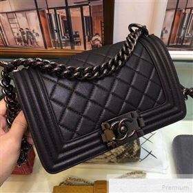 Chanel Quilted Grained Calfskin Classic Boy Flap Bag 67086 Black 2019 (SMJD-9051681)