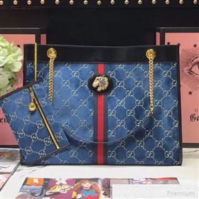 Gucci GG Velvet Rajah Large Tote 537219 Blue 2019 (JIANM-9051686)