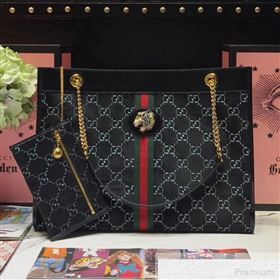 Gucci GG Velvet Rajah Large Tote 537219 Black 2019 (JIANM-9051688)