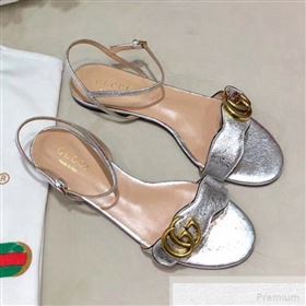 Gucci Flat Leather Sandal with Double G 524631 Silver 2019 (DLY-9051625)