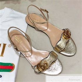 Gucci Flat Leather Sandal with Double G 524631 Gold 2019 (DLY-9051626)