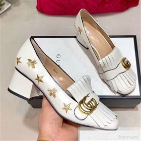 Gucci Embroidered Leather Mid-heel Pump 551548 White 2019 (DLY-9051628)