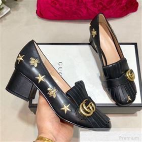 Gucci Embroidered Leather Mid-heel Pump 551548 Black 2019 (DLY-9051629)