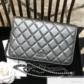 Chanel Pearls Quilted Lambskin Wallet On Chain WOC Silver 2019 (JDH-9051329)