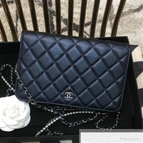 Chanel Pearls Quilted Lambskin Wallet On Chain WOC Blue 2019 (JDH-9051330)