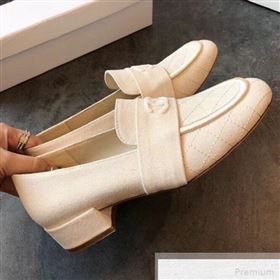 Chanel Quilted Fabric Loafers G34345 Beige White 2019 (EM-9051518)