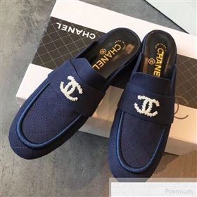 Chanel Quilted Fabric Loafers Mules G34427 Navy Blue 2019 (EM-9051521)