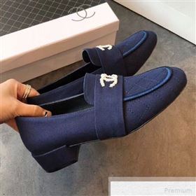 Chanel Quilted Fabric Loafers G34345 Navy Blue 2019 (EM-9051520)