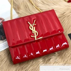 Saint Laurent Vicky Chain Wallet in Quilted Patent Leather 554125 Red 2019 (2A084-9051412)