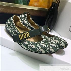 Dior Baby-D Quake Flat Ballerinas in Green Oblique Jacquard Canvas 2019 (JINC-9051585)