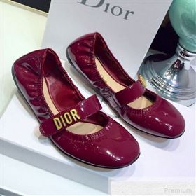 Dior Baby-D Flat Ballerinas in Burgundy Patent Leather 2019 (JINC-9051588)