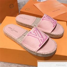 Louis Vuitton Seashore Oversize LV Flat Espadrilles Slide Sandals Pink 2019 (HQG-9051601)