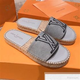 Louis Vuitton Seashore Oversize LV Flat Espadrilles Slide Sandals Grey 2019 (HQG-9051603)