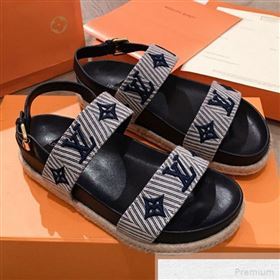 Louis Vuitton Bom Dia LV Monogram Embroidered Flat Espadrilles Sandals Grey 2019 (HQG-9051606)