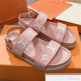 Louis Vuitton Bom Dia LV Monogram Embroidered Flat Espadrilles Sandals Pink 2019 (HQG-9051605)