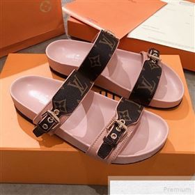 Louis Vuitton Bom Dia Monogram Leather Flat Sandals 1A4WJK Pink 2019 (HQG-9051608)