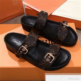 Louis Vuitton Bom Dia Monogram Leather Flat Sandals 1A4WJK Black 2019 (HQG-9051611)