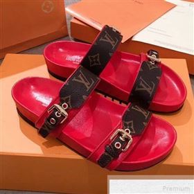 Louis Vuitton Bom Dia Monogram Leather Flat Sandals 1A4WJK Red 2019 (HQG-9051609)