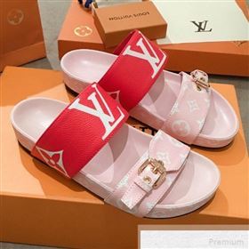 Louis Vuitton Bom Dia Giant Monogram Flat Sandals 1A57JT Pink/Red 2019 (HQG-9051613)