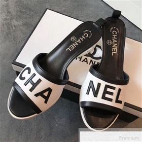 Chanel Lettering Lambskin Slide Mule Sandals G34871 White/Black 2019 (EM-9051525)