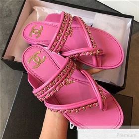 Chanel Flat Chain Leather Thong Sandals Pink 2019 (EM-9051531)