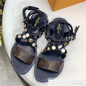 Louis Vuitton Flat Passenger Studs Cross Sandals 1A4VOW Black 2019 (1050-9051539)