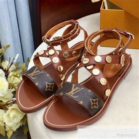 Louis Vuitton Flat Passenger Studs Cross Sandals 1A4VOW Brown 2019 (1050-9051540)