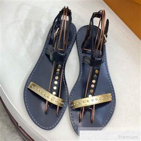 Louis Vuitton Flat Passenger Studs Straps Sandals Black 2019 (1050-9051544)