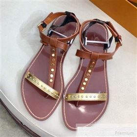 Louis Vuitton Flat Passenger Studs Straps Sandals Brown 2019 (1050-9051545)