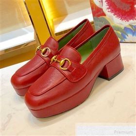 Gucci Leather Platform Loafer with Horsebit 565365 Red 2019 (1054-9051566)