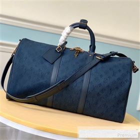 Louis Vuitton Monogram Denim Keepall Bandoulière 50 Top Handle Travel Bag M44644 Navy Blue 2019 (LVSJ-9061039)