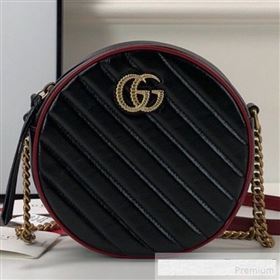 Gucci GG Marmont Mini Round Shoulder Bag 550154 Black/Red 2019 (DLH-9061043)