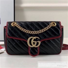 Gucci GG Diagonal Marmont Small Shoulder Bag ‎443497 Black/Red 2019 (DLH-9061060)