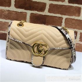 Gucci GG Marmont Raffia Small Shoulder Bag ‎443497 Beige/Cream White/Brown Snakeskin Trim 2019 (DLH-9061059)