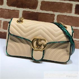 Gucci GG Marmont Raffia Small Shoulder Bag ‎443497 Beige/Green Snakeskin Trim 2019 (DLH-9061058)