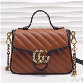 Gucci GG Diagonal Marmont Leather Mini Top Handle Bag 547260 Cognac Brown/Black 2019 (MINGH-9061107)