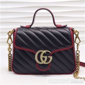 Gucci GG Diagonal Marmont Leather Mini Top Handle Bag 583571 Black/Red 2019 (MINGH-9061106)