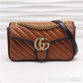 Gucci GG Diagonal Marmont Small Shoulder Bag ‎443497 Cognac Brown/Black 2019 (MINGH-9061110)