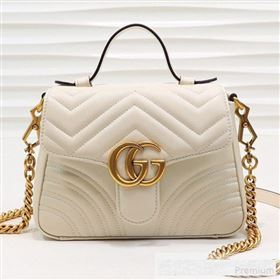 Gucci GG Marmont Leather Mini Top Handle Bag 547260 White 2019 (MINGH-9061102)