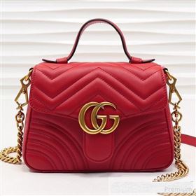 Gucci GG Marmont Leather Mini Top Handle Bag 547260 Red 2019 (MINGH-9061101)