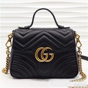 Gucci GG Marmont Leather Mini Top Handle Bag 547260 Black 2019 (MINGH-9061103)