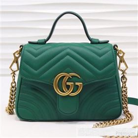 Gucci GG Marmont Leather Mini Top Handle Bag 547260 Green 2019 (MINGH-9061105)