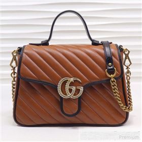 Gucci GG Diagonal Marmont Leather Small Top Handle Bag 498110 Cognac Brown/Black 2019 (MINGH-9061109)