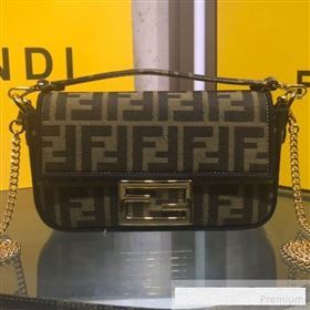 Fendi FF Fabric Mini Baguette Bag Brown/Black 2019 (AFEI-9061122)