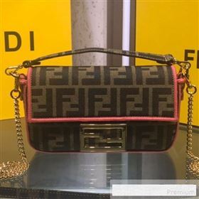 Fendi FF Fabric Mini Baguette Bag Brown/Pink 2019 (AFEI-9061123)