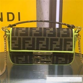 Fendi FF Fabric Mini Baguette Bag Brown/Neon Yellow 2019 (AFEI-9061124)